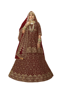 Bridal wear Maroon color Velvet Fabric Heavily Embroidered Lehenga Choli