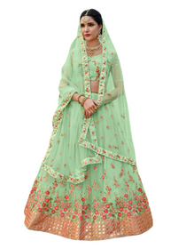 Green color Net Fabric Embroidered Lehenga Choli