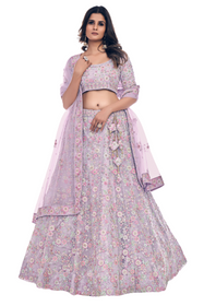 Lavender color Net Fabric Embroidered Lehenga Choli