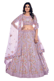 Lavender color Net Fabric Embroidered Lehenga Choli