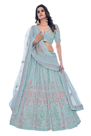 Blue color Net Fabric Embroidered Lehenga Choli