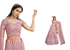 Pink color Net Fabric Heavily Embroidered Lehenga Choli