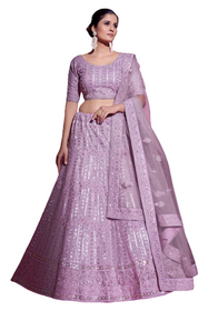 Lavender color Net Fabric Embroidered Lehenga Choli