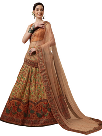 Green color Silk Fabric Digital Printed Lehenga Choli