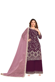 Purple color Velvet Fabric Embroidered Suit