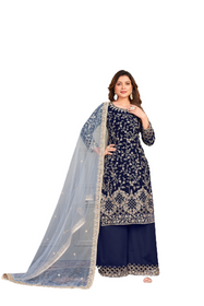 Royal Blue color Velvet Fabric Embroidered Suit