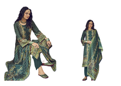 Green color Velvet Fabric Printed Suit