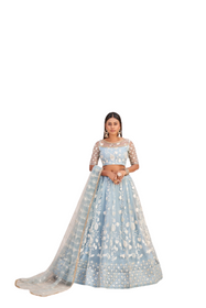 Light Sky Blue color Net Fabric Embroidered Lehenga Choli