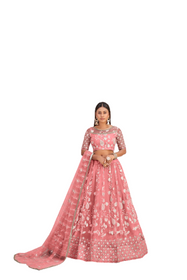 Pink color Net Fabric Embroidered Lehenga Choli