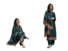 Turquoise Blue color Silk Fabric Embroidery and Prints work Suit