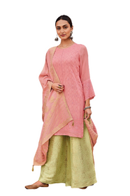 Pink and Olive Green color Viscose Georgette Fabric Suit