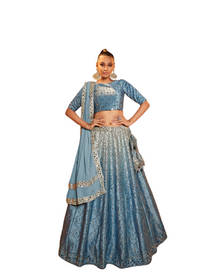 Blue color Velvet Fabric Lehenga Choli