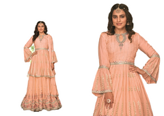 Peach color Chinnon Fabric Indowestern style Party wear Suit