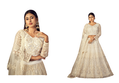 White color Net and Banglori Silk Fabric Embroidered Lehenga Choli