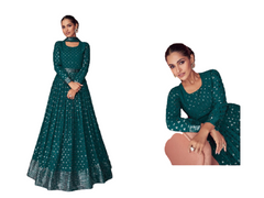 Blue color Georgette Fabric Full Sleeves Floor Length Anarkali style Party wear Suit