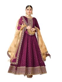 Purple color Taffeta Fabric Full Sleeves Ankle Length Anarkali style Suit