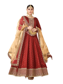 Red color Taffeta Fabric Full Sleeves Ankle Length Anarkali style Suit