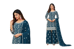 Blue color Georgette Fabric Embroidered Party wear Suit