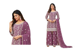 Mauve color Georgette Fabric Embroidered Party wear Suit