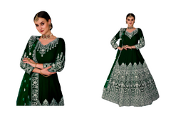 Green color Velvet Fabric Floor Length Heavily Embroidered Anarkali Style Party wear Suit