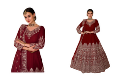 Maroon color Velvet Fabric Floor Length Heavily Embroidered Anarkali Style Party wear Suit