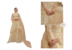 Powder Peach color Net Fabric Embroidered Party wear Indowestern style Suit