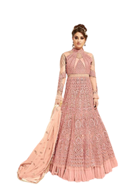 Pink color Embroidery work Net Fabric Party wear Anarkali style Suit