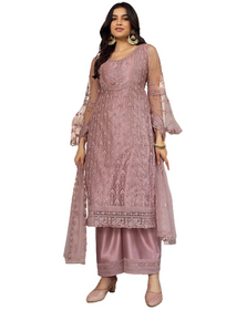 Mauve color Heavy Butterfly Net Fabric Embroidered Suits