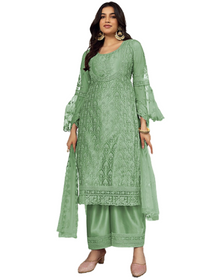 Green color Heavy Butterfly Net Fabric Embroidered Suits