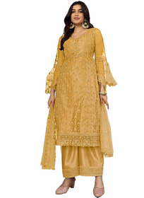 Golden color Heavy Butterfly Net Fabric Embroidered Suits