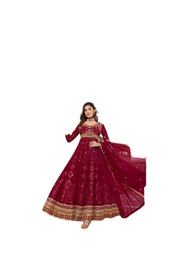 Red color Embroidered Georgette Fabric Anarkali style Party wear Suit