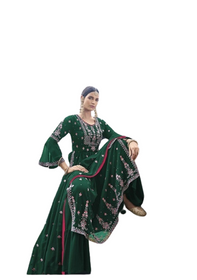 Green color Heavily Embroidered Georgette Fabric Party Wear Indowestern style Suit