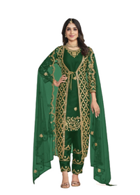 Green color Net Fabric Party wear Suit