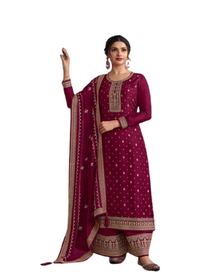 Dark Magenta color Jacquard Self Weaved Party wear Suit