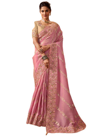 Pink color Embroidered Saree