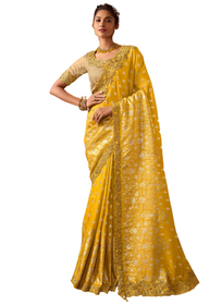 Yellow color Embroidered Saree