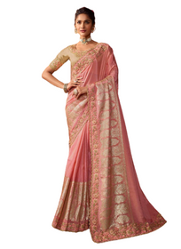 Pink color Embroidered Saree