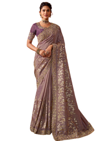 Powder Purple color Embroidered Saree