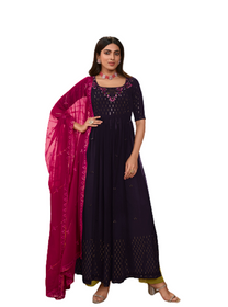 Dark Purple color Georgette Fabric Thread and Sequins work Anarkali style Suit