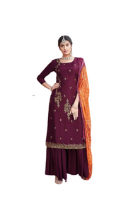 Maroon color Viscose Jacquard Silk Fabric Suit