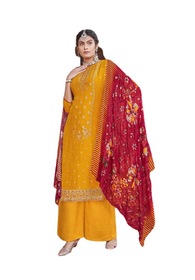 Yellow color Viscose Jacquard Silk Fabric Suit
