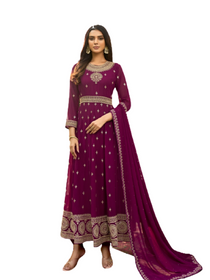 Dark Magenta color Faux Georgette Fabric Embroidered Full Sleeves Anarkali style Suit