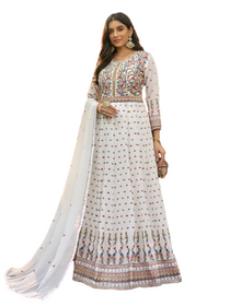 White color Faux Georgette Fabric Embroidered Full Sleeves Floor Length Anarkali style Suit