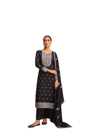 Black color Embroidery work Silk Fabric Suit