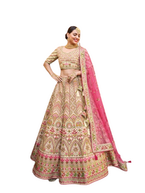 Beige color Silk Fabric Heavily Embroidered Bridal wear Lehenga Choli