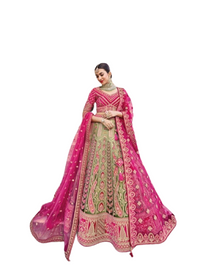 Green color Silk Fabric Heavily Embroidered Bridal wear Lehenga Choli