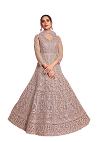 Mauve color Net Fabric Anarkali style Floor Length Party wear Suit