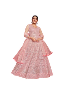 Pink color Net Fabric Anarkali style Floor Length Party wear Suit