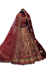 Beige and Maroon color heavily work Bridal wear Lehenga Choli