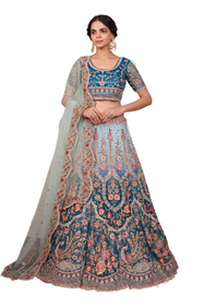 Double shade Blue color Soft Net Fabric Lehenga Choli